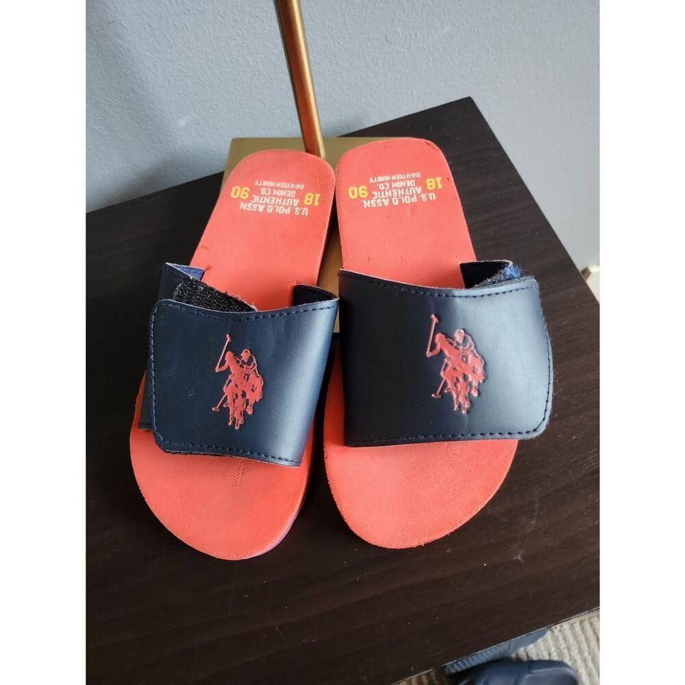 U.S. Polo Assn. Navy and Orange Adjustable Slide Sandals